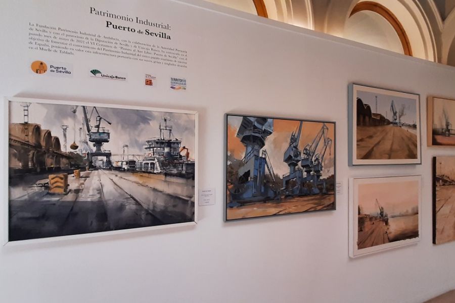 Inaugurada la exposición de pintura ‘Patrimonio industrial: Puerto de Sevilla’ con el Muelle de Tablada como protagonista