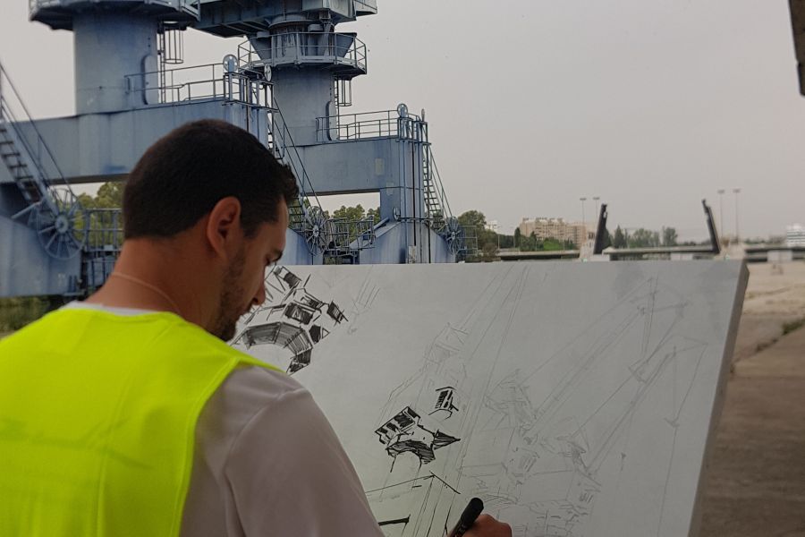 Más de 30 artistas se reúnen en el Muelle de Tablada en el certamen de pintura Puerto de Sevilla